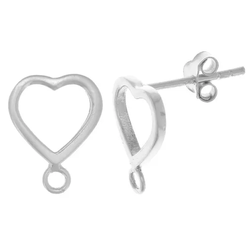 Ganchos pendientes corazón 12x9 mm con aro cerrado - Plata 925 x2