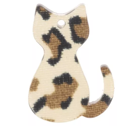 Colgante Gato Acrílico 21x15 mm - Marrón Guepardo - Negro x1