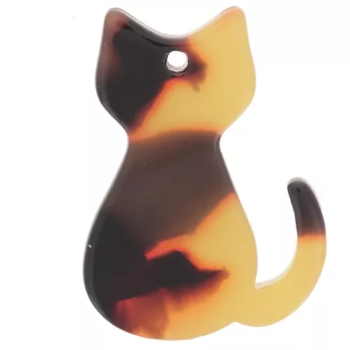 Colgante gato acrílico 21x15 mm - Carey - Marrón - Negro x1