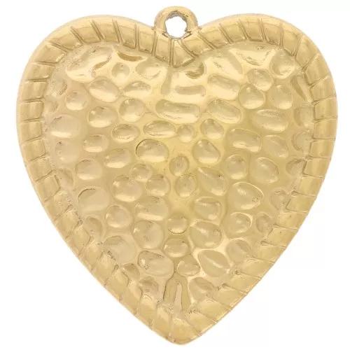 Colgantes corazón abombado martillado 28x26 mm - Acero inoxidable 304L Dorado x2