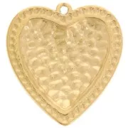 Colgantes corazón abombado martillado 28x26 mm - Acero inoxidable 304L Dorado x2