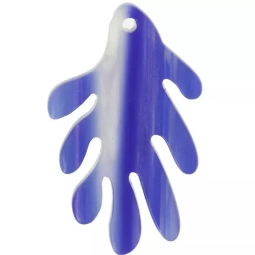 Colgante coral 30x18 mm en acetato - Rayado - Azul oscuro - Blanco nacarado x1