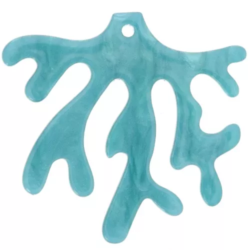 Colgante Coral Acetato 36.5x39 mm - Pavo Real Azul Perla x1