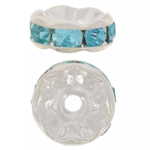 Perla rondel Strass 6 mm plateado/Aquamarine x4