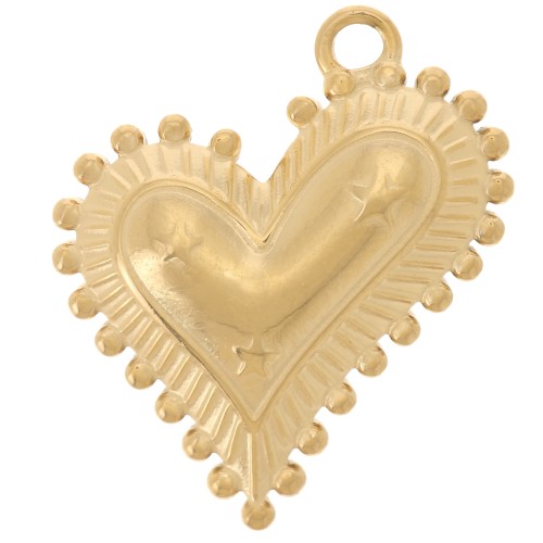 Colgante corazón abombado 22x20 mm con bolitas - Acero inoxidable 304L Dorado