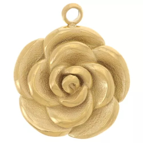 Dije flor rosa 15 mm - Acero inoxidable 304L Dorado x1