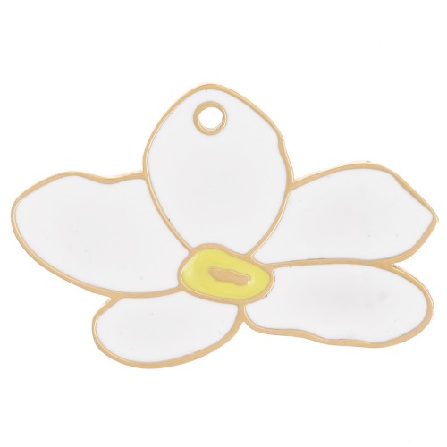 Dije flor de pensamiento 13x20 mm resina epoxi - Acero inoxidable 304L Dorado - Blanco x1