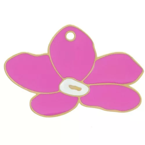 Dije flor de pensamiento 13x20 mm resina epoxi - Acero inoxidable 304L Dorado - Magenta x1