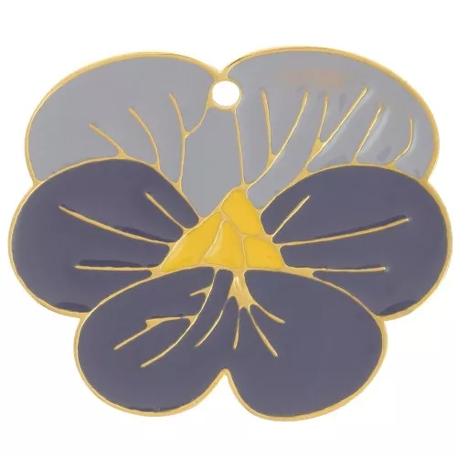 Dije flor de pensamiento 17x20 mm resina epoxi - Acero inoxidable 304L Dorado - Violeta x1