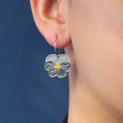 Dije flor de pensamiento 17x20 mm resina epoxi - Acero inoxidable 304L Dorado - Violeta x1