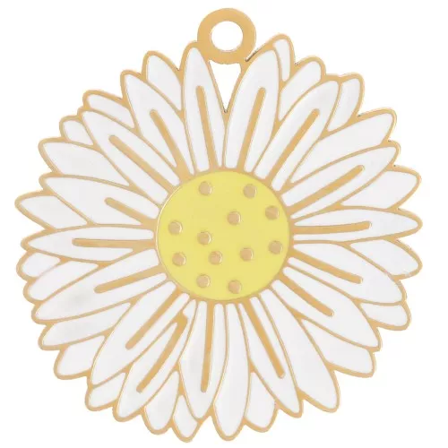 Colgante Flor Margarita 20.5mm Resina Epoxi - Acero inoxidable 304L Dorado - Blanco x1