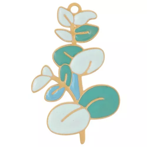 Pendentif eucalyptus 26x16 mm résine époxy - Acier inoxydable 304L Doré - Vert