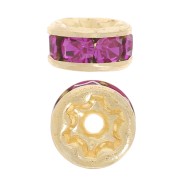 Perla rondel Strass 4,5 mm dorado/Fuchsia x4|raw }}
