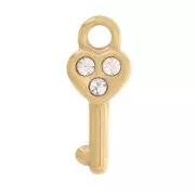 Breloque clef forme coeur 15x6mm avec strass - Acier inoxydable 304L Doré x1
