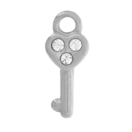 Dije llave forma corazón 15x6mm con óxido de circonio - Acero inoxidable 304L x1