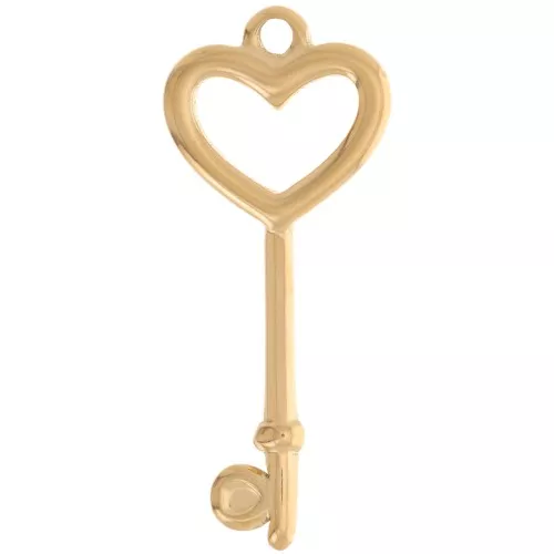 Llave colgante en forma de corazón 35x15 mm - Acero inoxidable 304L Dorado x1
