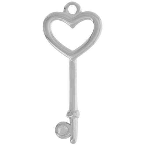 Pendentif clef forme coeur 35x15 mm - Acier inoxydable 304L x1