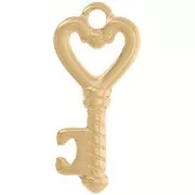 Pendentif clé forme coeur 28.5x13 mm - Acier inoxydable 304L Doré x1