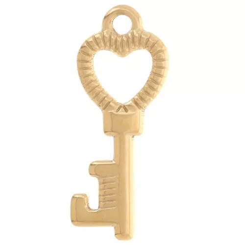 Pendentif clé forme coeur strié 27x11 mm - Acier inoxydable 304L Doré x1