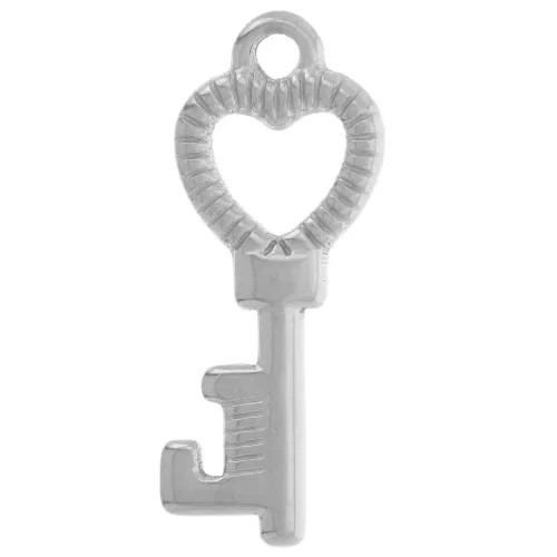 Pendentif clé forme coeur strié 27x11 mm - Acier inoxydable 304L x1