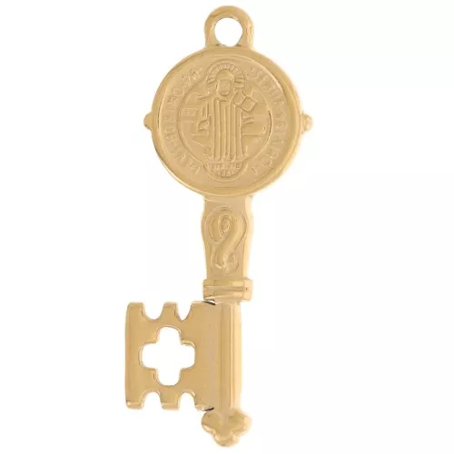 Pendentif clé 35.5x14 mm - motif religieux - Acier inoxydable 304L Doré x1