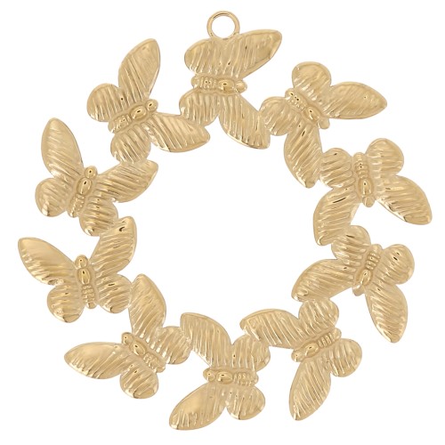 Pendentifs couronne de papillons 34 mm - Acier inoxydable 304L Doré x2