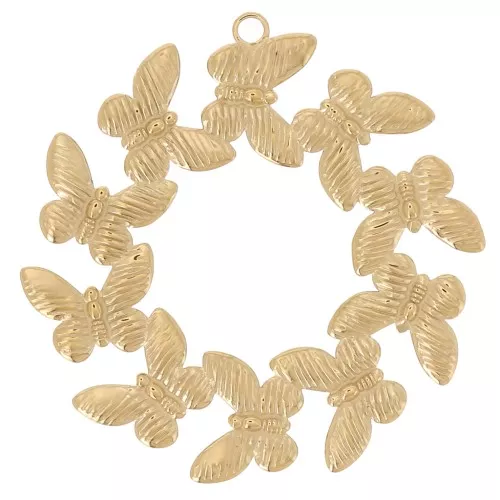 Pendentifs couronne de papillons 34 mm - Acier inoxydable 304L Doré x2