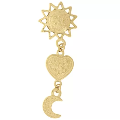 Pendentif pendant soleil, cœur et lune 45x15 mm - Acier inoxydable 304L Doré x1