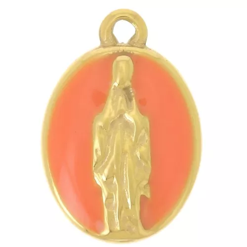 Breloque ovale 15x10 mm - motif religieux - Acier inoxydable 304L Doré - Orange