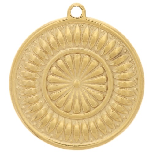 Dije redondo texturizado de 18 mm - Acero inoxidable 304L Dorado x1