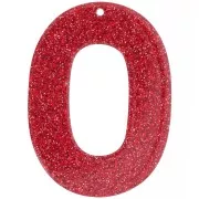 Colgante acrílico hueco ovalado 47x34 mm - Purpurina roja x1