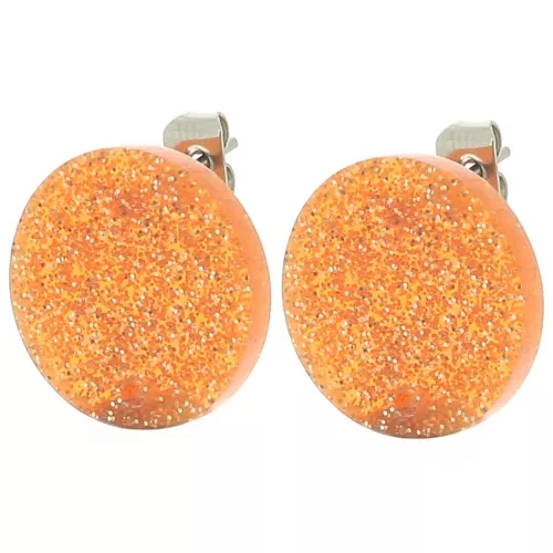 Ganchos pendientes acrílicos redondos de 15 mm - purpurina naranja x2