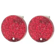 Clous d'oreilles ronds 15 mm en acrylique - Pailleté rouge x2