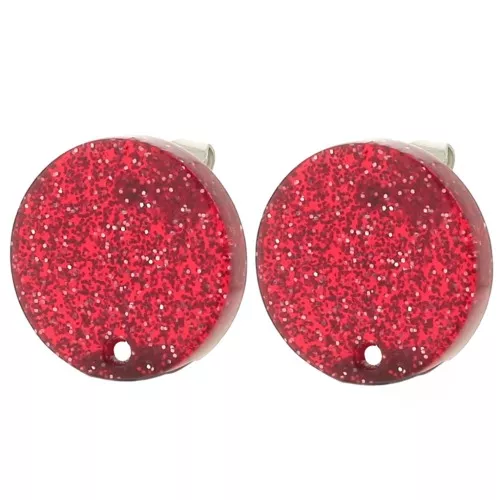 Ganchos pendientes acrílicos redondos de 15 mm - purpurina roja x2