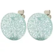Clous d'oreilles ronds 15 mm en acrylique - Pailleté bleu givré x2