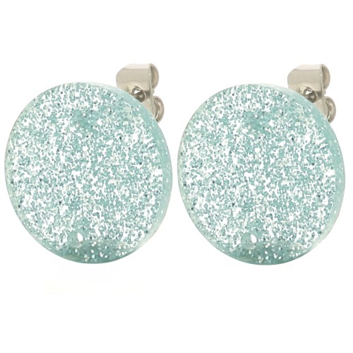 Ganchos pendientes redondos de acrílico de 15 mm - purpurina esmerilada azul x2