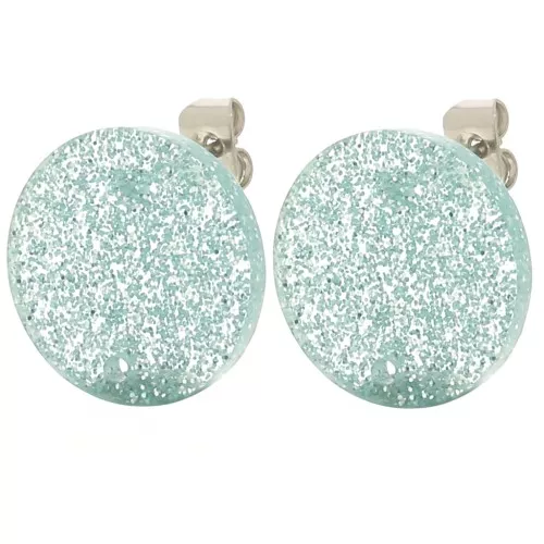 Ganchos pendientes redondos de acrílico de 15 mm - purpurina esmerilada azul x2