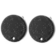 Clous d'oreilles ronds 15 mm en acrylique - Pailleté noir x2