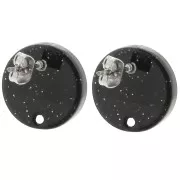 Ganchos pendientes acrílicos redondos de 15 mm - purpurina negra x2