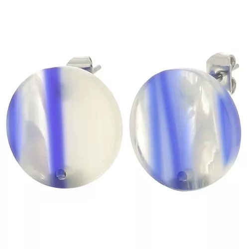 Ganchos pendientes acrílicos redondos de 15 mm - Rayas - Azul oscuro - Blanco nacarado x2
