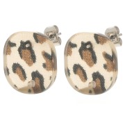 Pendientes acrílicos cuadrados redondeados 15 mm - Marrón guepardo - Negro x2|raw }}