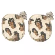 Clous d'oreilles carrés arrondis en acrylique 15 mm - Guépard Marron - Noir x2