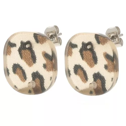 Pendientes acrílicos cuadrados redondeados 15 mm - Marrón guepardo - Negro x2
