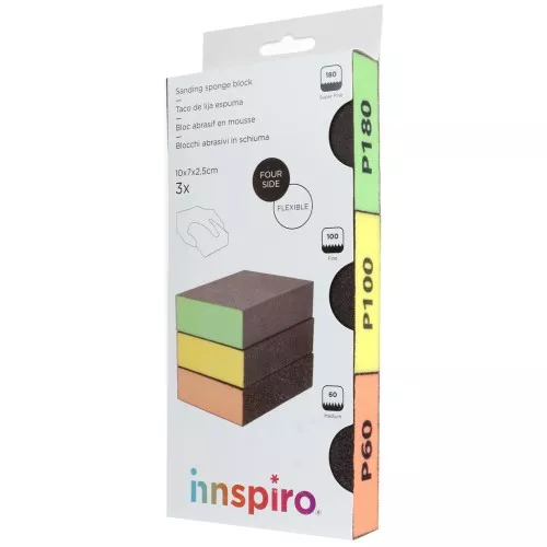 Juego de 3 bloques abrasivos de espuma flexible 10x7x2,5cm - P60 - P100 - P180