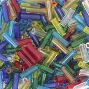Cuentas de Rocalla Preciosa, tubos de 6,5 x 2 mm - Mezcla transparente y multicolor, 20 g