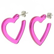 Pendientes de aro corazón de acetato 26 mm - Fucsia Transparente x2