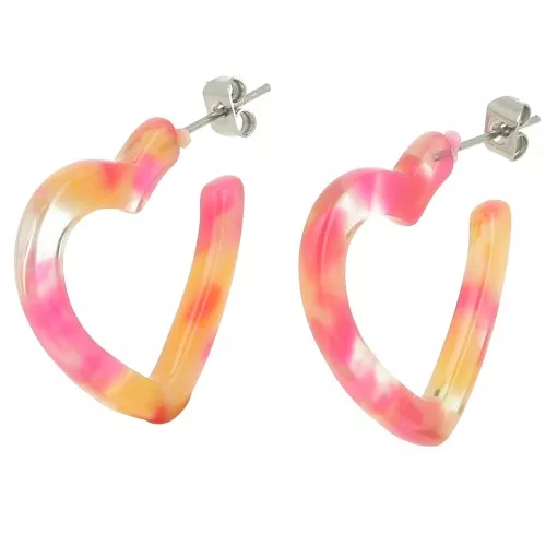 Pendientes de aro corazón acetato 26 mm - Carey - Rojo x2
