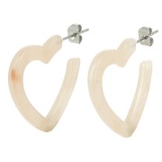 Pendientes de aro corazón acetato 26 mm - Beige jaspeado - crudo x2|raw }}