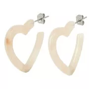 Pendientes de aro corazón acetato 26 mm - Beige jaspeado - crudo x2