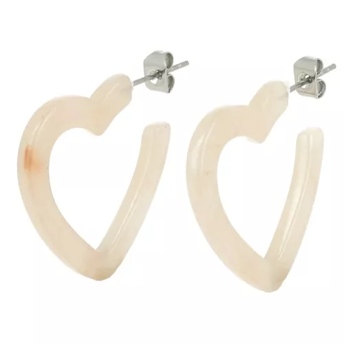 Pendientes de aro corazón acetato 26 mm - Beige jaspeado - crudo x2